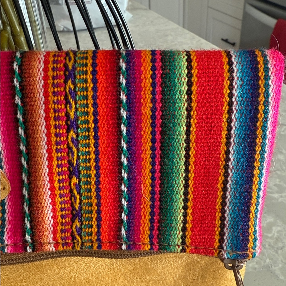 Peruvian foldover clutch bag with a colorful rainbow-striped - Picture 3 of 6